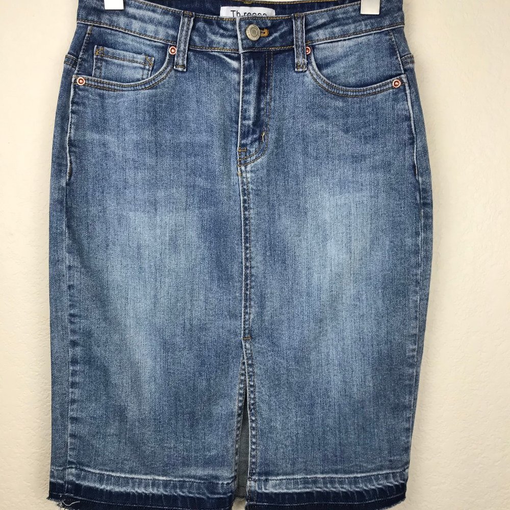 Vintage Denim Distressed Pencil Skirt